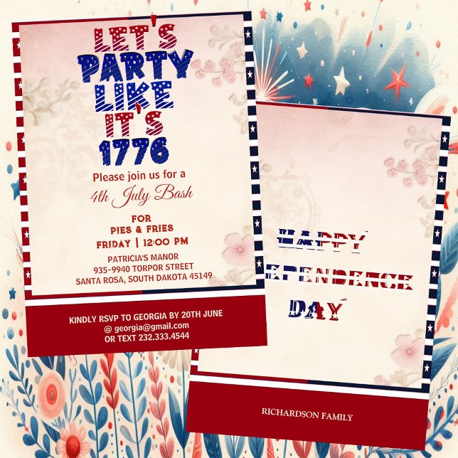 Let's Party Like It's 1776 Shabby Chic 4th July  Invitation (Let's Party Like It's 1776 Shabby Chic 4th July Invitation)