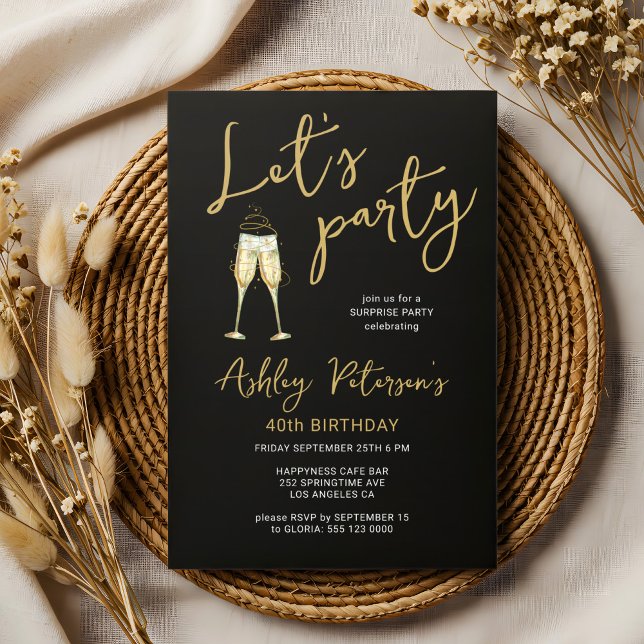 Let's party modern gold black any age birthday invitation (Creator Uploaded)