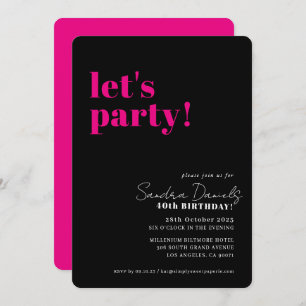 LET'S PARTY modern minimal birthday black pink Invitation