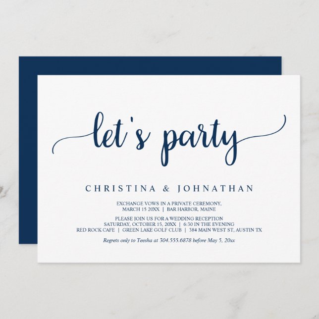 Let's party, Modern Rustic Wedding Elopement Invit Invitation (Front/Back)