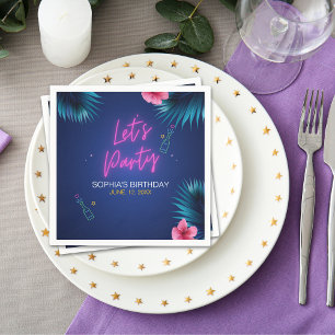 Let's Party Neon Electric Pink Birthday Woman Napkin