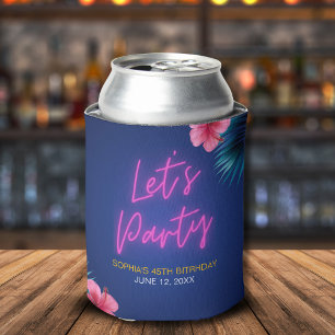 Let's Party Neon Electric Pink Tropical Birthday Can Cooler