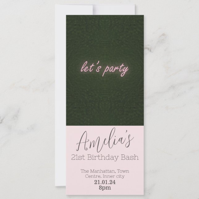 lets Party Neon Pink Invitation (Front)