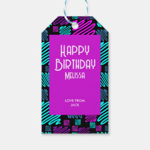 Let's Party Neon Purple Blue Geometric Birthday Gift Tags
