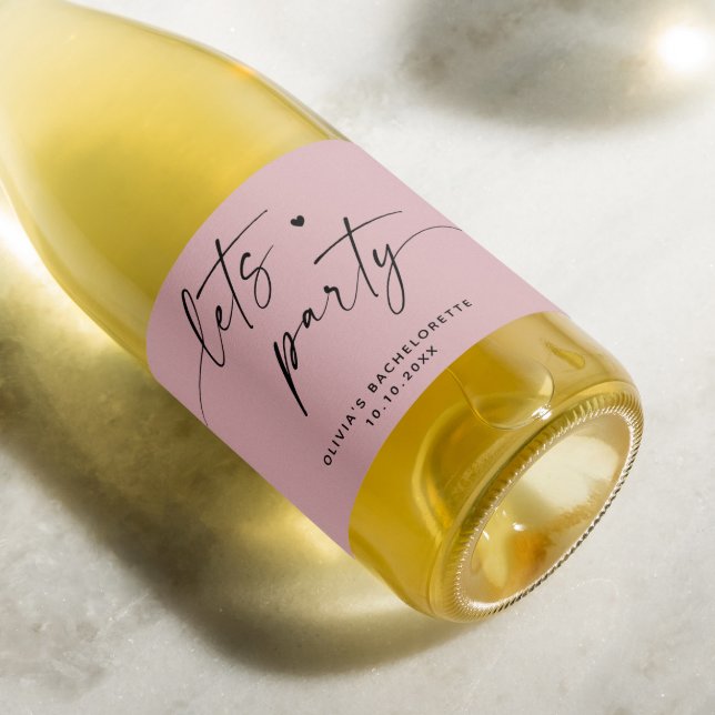Lets party. Pale dusty pink script bachelorette Sparkling Wine Label (Creator Uploaded)