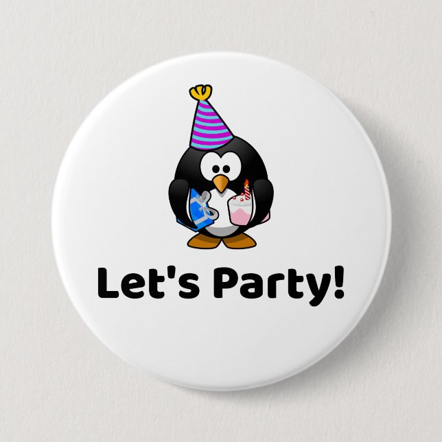 Let's Party! Penguin 7.5 Cm Round Badge (Front)