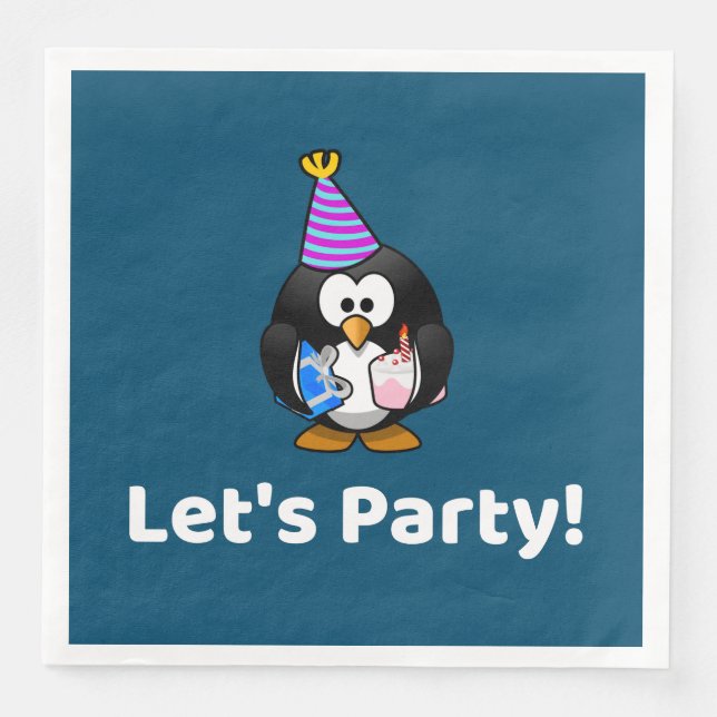 Let's Party! Penguin Funny Birthday Party Napkin (Front)