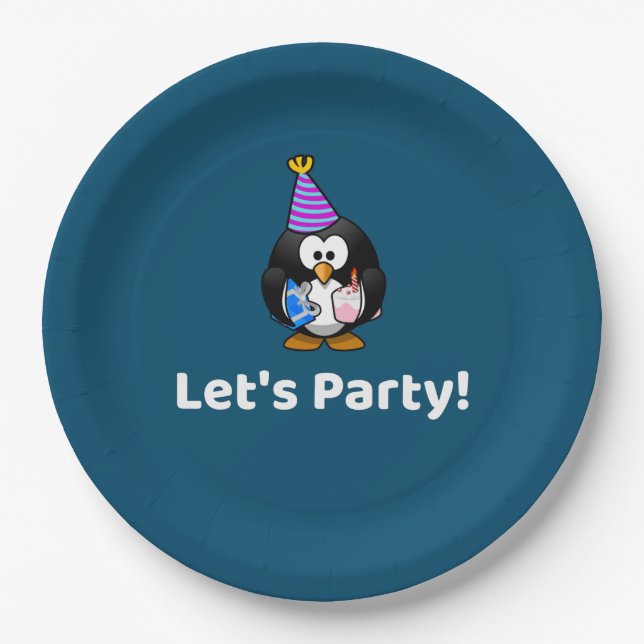 Let's Party! Penguin Funny Birthday Party Paper Plate (Front)