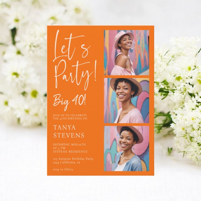 Let's party photo burnt orange forty birthday invitation (Let's party photo burnt orange forty birthday invitation)