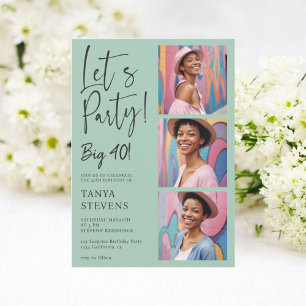 Let's party photo sage green forty birthday invitation