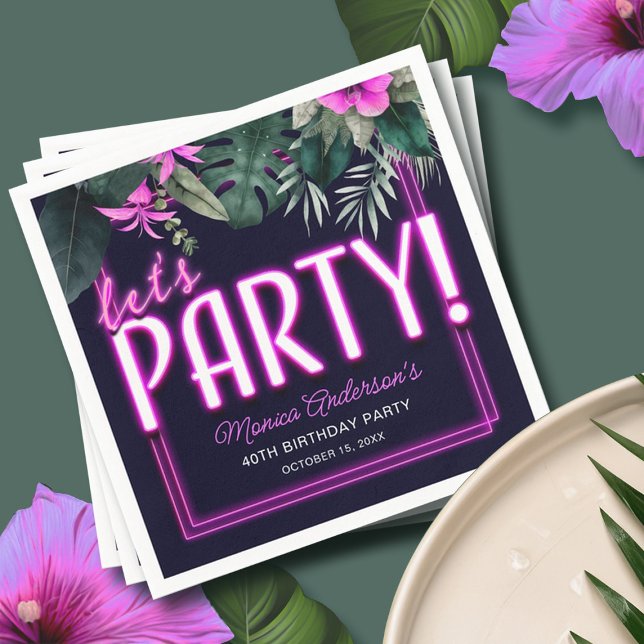 Let's Party Pink Neon Tropical Birthday Napkin (Let's Party Pink Neon Tropical Birthday Napkins)