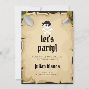 Let's Party Pirate Birthday Party Invitation 