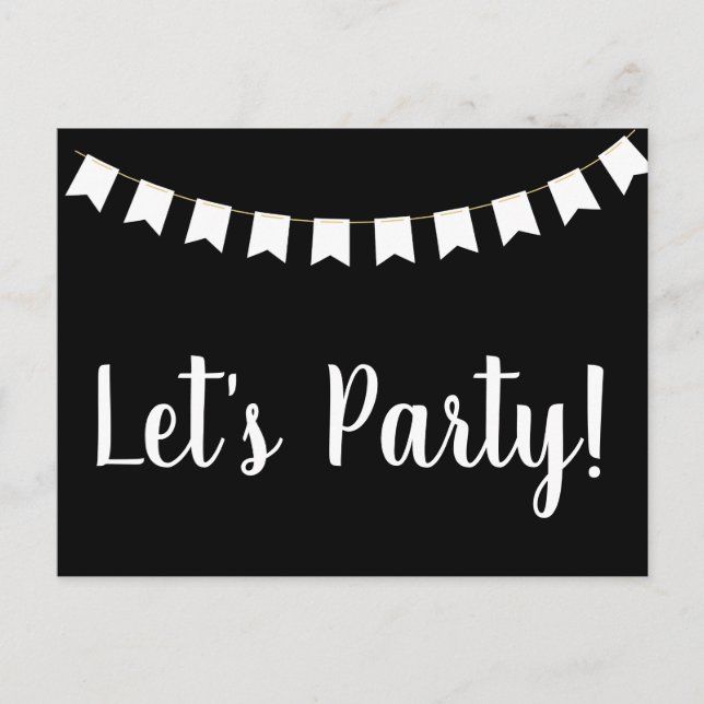 Let's Party Promotional Black and White Invitation Postcard (Front)