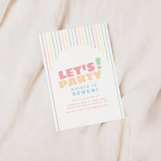 Let's Party Rainbow Stripes Birthday Invite