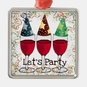 LET'S PARTY RED WINE PARTY HATS PRINT METAL TREE DECORATION
