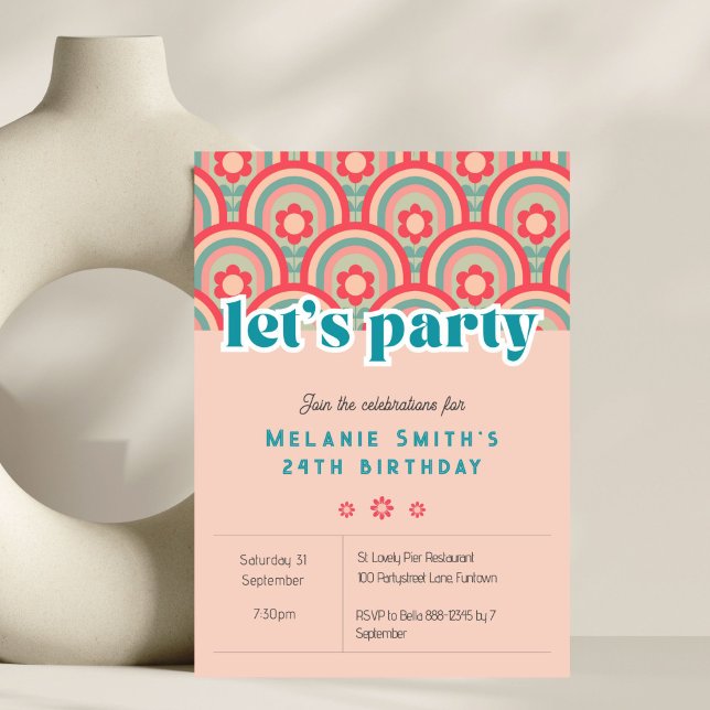 Lets Party Retro flower child birthday invitation (Creator Uploaded)