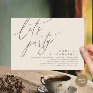 Let's Party, Romantic Wedding Dinner and Dancing Invitation