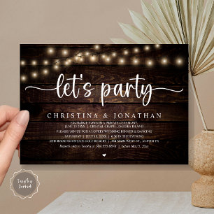 Let's party, Rustic Wedding Dinner Elopement Invitation