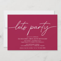 Let's Party | Simple Script Maroon Red Birthday