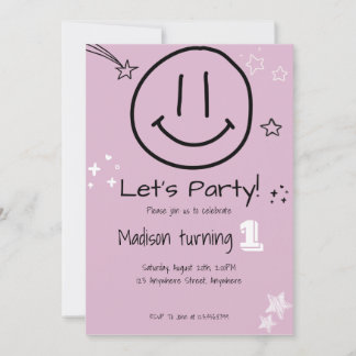 Let's Party Smiling Face Birthday Invitation