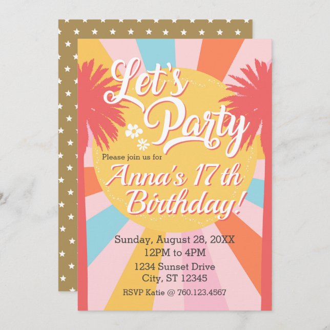 Let's Party Sunshine Palms Birthday Invitation (Front/Back)