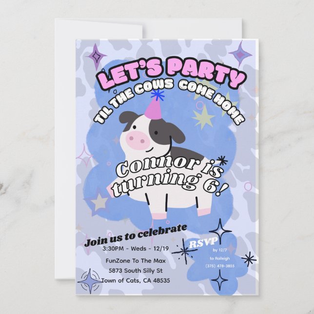 Let's Party 'til the Cows Come Home Cute Invite (Front)