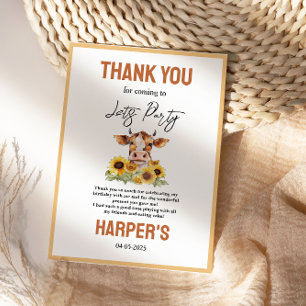 Let's Party Till the Cows Come Home 2nd Birthday Thank You Card