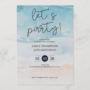 Let's Party Tropical Beach Birthday Party  Invitation