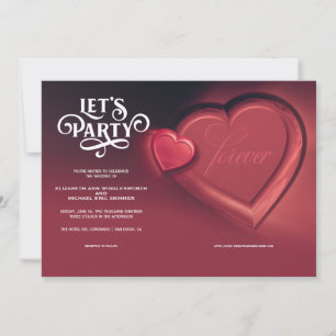 Let's Party, Two Hearts, Red Wedding Invitation