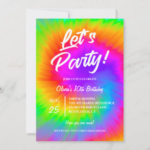 Let's Party Vibrant Tie Dye birthday party Invitation