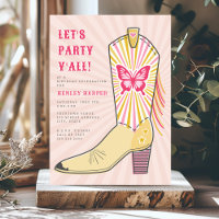 Let's Party Yall Butterfly Cowboy Boot Birthday