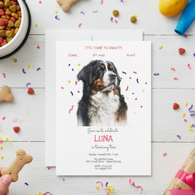 Let's pawty, bernese dog's birthday party invitation (Creator Uploaded)