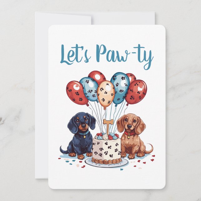 Let's Pawty Birthday Dachshund Dogs Invitation (Front)
