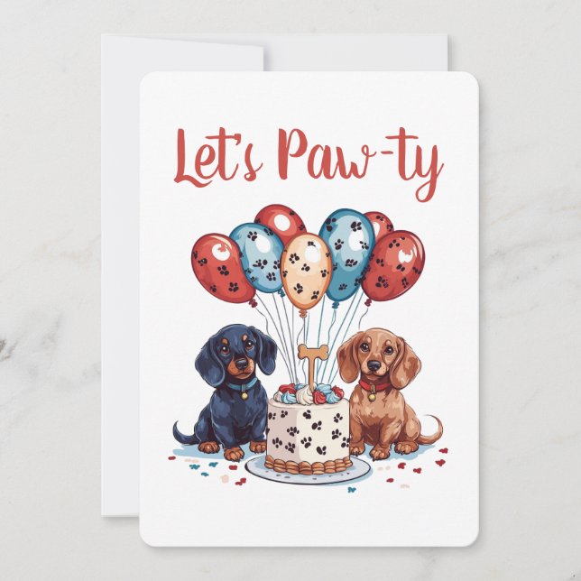 Let's Pawty Birthday Dachshund Dogs Invitation (Front)