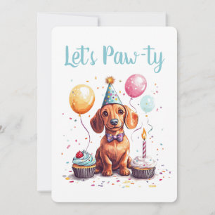 Let's Pawty Birthday Dachshund Dogs Invitation