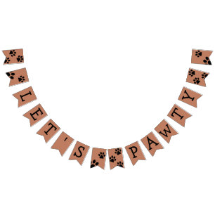 Let's Pawty Bunting Banner - Brown with Black Paws