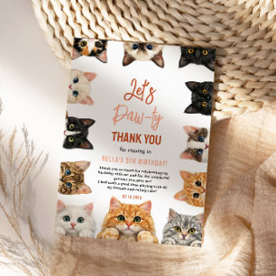 Let's Pawty Cat 5th Birthday Custom Birthday Kid Thank You Card