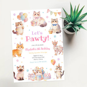 Let's Pawty Cat Kitten Birthday Party Invitation