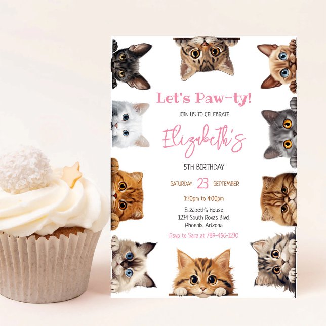 Let's Pawty Cat Kitten Birthday Party Invitation (Creator Uploaded)