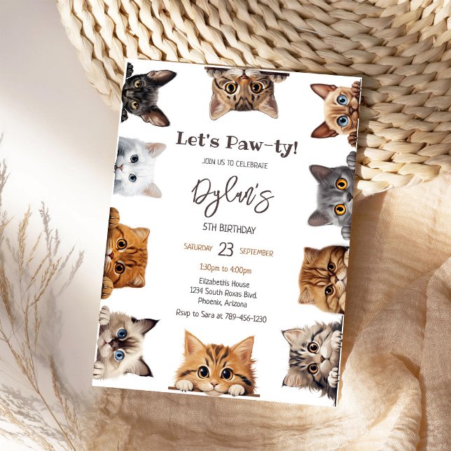 Let's Pawty Cat Kitten Birthday Party Invitation (Creator Uploaded)