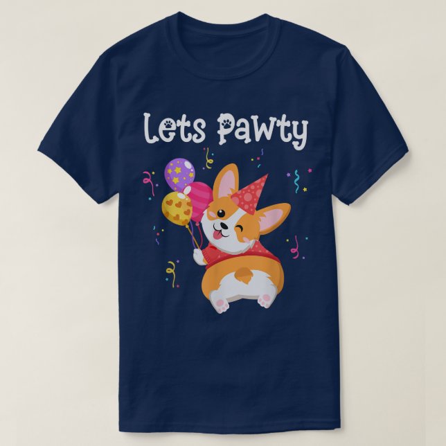 Let's Pawty Corgi Puppy Dog Themed Birthday Party  T-Shirt (Design Front)