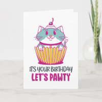 Let's Pawty Cupcake Kitten Funny Cat Birthday