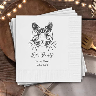 Let's Pawty Custom Cat Drawn Cocktail Wedding Napkin