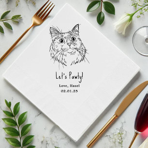 Let's Pawty Custom Cat Drawn Cocktail Wedding Napkin