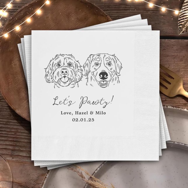 Let's Pawty Custom Dog Drawn Cocktail Wedding Napkin (Creator Uploaded)