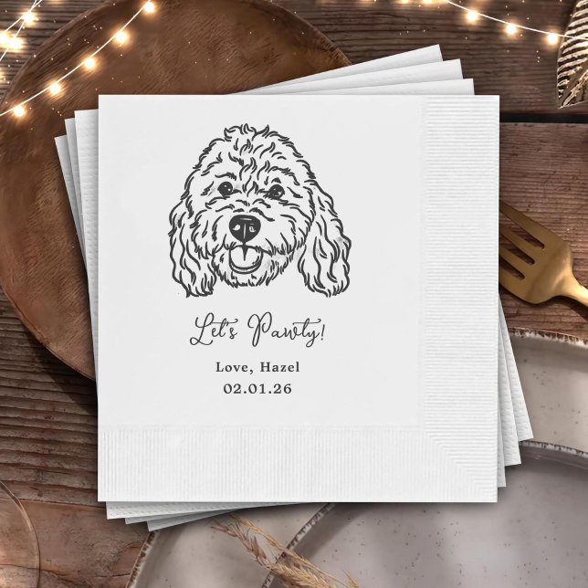 Let's Pawty Custom Dog Drawn Cocktail Wedding Napkin (Creator Uploaded)