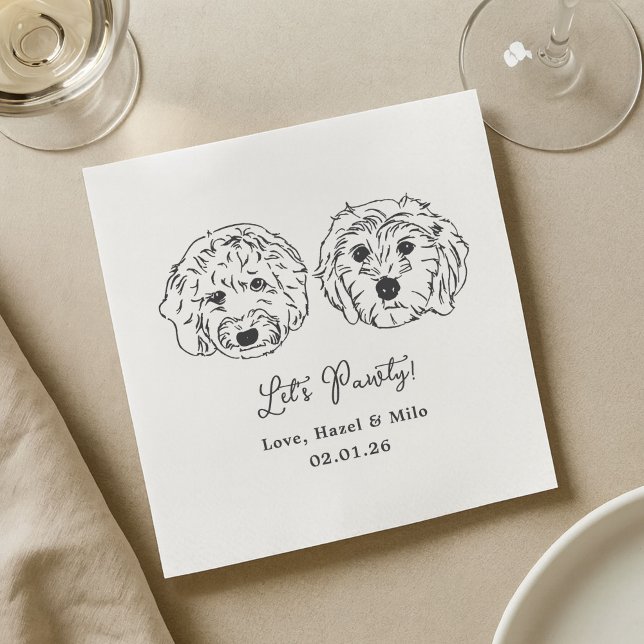 Let's Pawty Custom Dog Drawn Cocktail Wedding Napkin (Creator Uploaded)