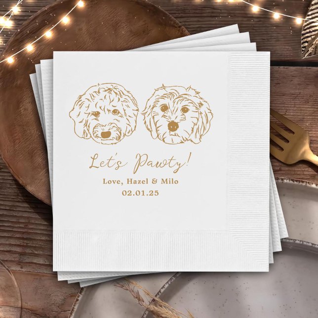 Let's Pawty Custom Dog Drawn Cocktail Wedding Napkin (Creator Uploaded)