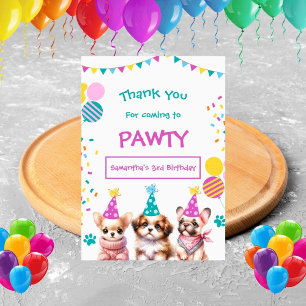 Let's Pawty Cut Puppy Girl Birthday Thank You Card