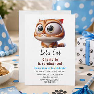 Let's Pawty! Cute Cat 2nd Birthday Party Invitation